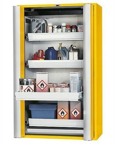 asecos Gefahrstoffschrank GF-1201.4 (one touch), 1200 mm, 4 Auszüge, Falttüren, gelb, 3011900230147