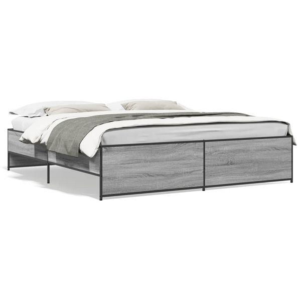 vidaXL Bettgestell Grau Sonoma 200x200 cm Holzwerkstoff und Metall, 3279870