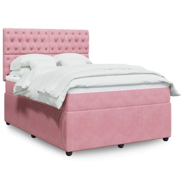 vidaXL Boxspringbett mit Matratze Rosa 160x200 cm Samt, 3294693
