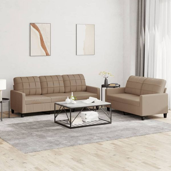 vidaXL 2-teilig Sofagarnitur mit Kissen Cappuccino-Braun Kunstleder, 3201382