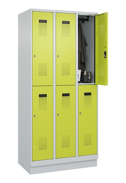 C+P Doppelstöckiger Spind Evolo PLUS, mit Sockel, 6 Fächer, 1950x900x500mm, 7035, Frontfarbe 1108060 RDS Clowngrün, Zylinderschloss, 049320-30 S10042