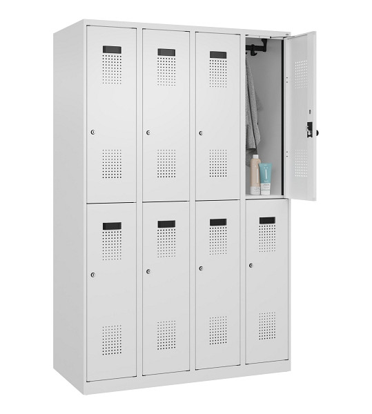 C+P Doppelstöckiger Spind Evolo PLUS, 8 Fächer, 1850x1200x500mm, 9016/9016, Zylinderschloss, 049300-40 S10047