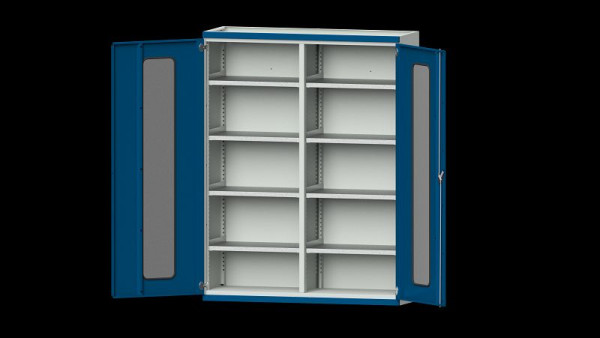 ANKE Werkbänke Schwerlastschrank, Modell 401, 1485 x 500 x 1950 mm, Sichtausschnitt aus Plexiglas, RAL 7035/5010, 620.261