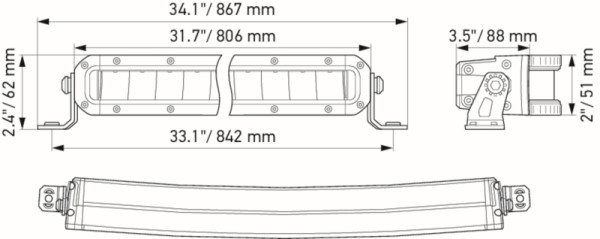 HELLA LED-Fernscheinwerfer, Black Magic Slim Curved Lightbar 32", 12/24V, 5410lm, schlank/gewölbt, Anbau, ECE, glasklar, 2000mm, vorne, 1FJ 358 196-511