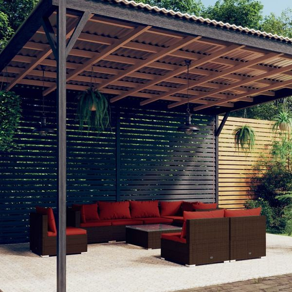 vidaXL 9-teilig Garten-Lounge-Set mit Kissen Poly Rattan Braun, 3102555