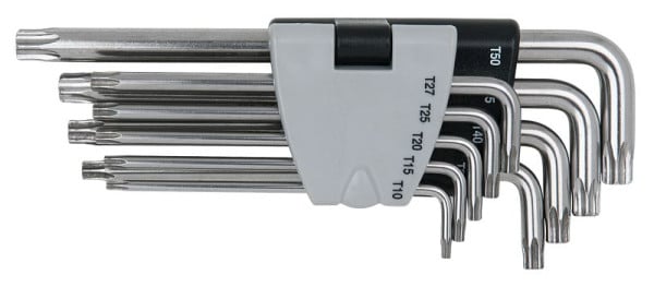 KS Tools Edelstahl Torx-Winkelstiftschlüssel mit Bohrung, lang, 9-teilig, 964.0620
