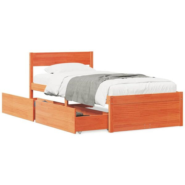 vidaXL Massivholzbett mit Schubladen Wachsbraun 90x190 cm Kiefer, 846806