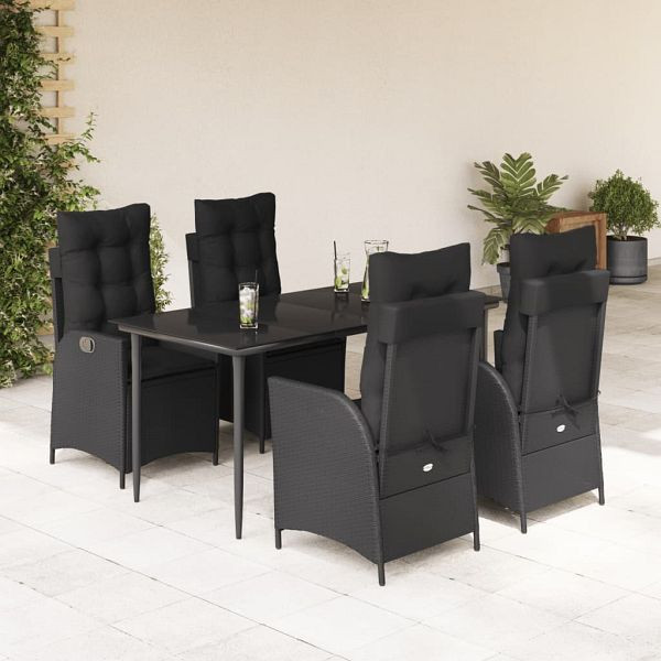 vidaXL 5-teilig Garten-Essgruppe mit Kissen Schwarz Poly Rattan, 3213178