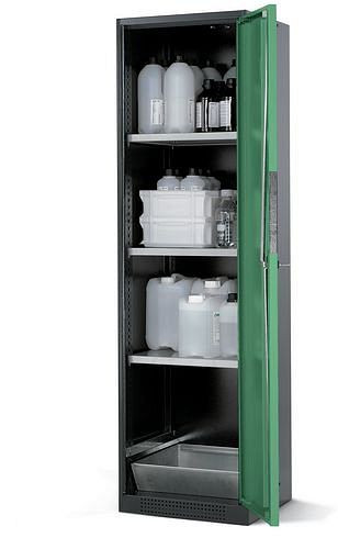 asecos Chemikalienschrank Systema CS-53R, Korpus anthrazit, grün, 3 Einlegeböden und Bodenwanne, 202578