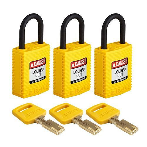 Brady Vorhängeschlösser SafeKey, Nylon, VE: 3 Stück, lichte Bügelhöhe 25,40 mm, gelb, 311935