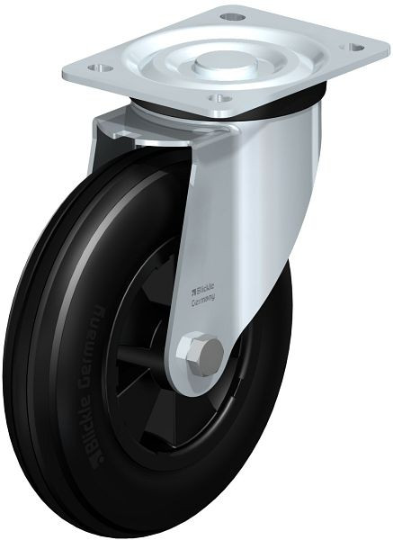 Blickle L-VWPP 200R Stahlblech-Lenkrolle, mittelschwere Ausführung, mit Anschraubplatte, Weichgummi, Schwarz, 628610
