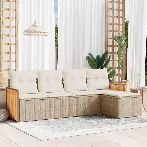 vidaXL 5-teilig Garten-Sofagarnitur mit Kissen Beige Poly Rattan, 3227598