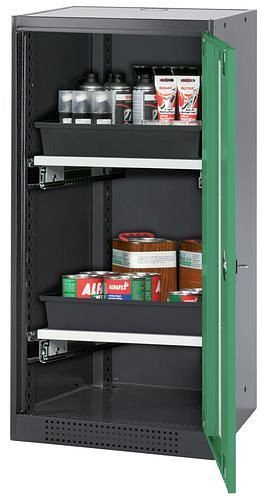 asecos Chemikalienschrank Systema-T CS-52RG, Korpus anthrazit, Flügeltüren grün, 2 Tablarauszüge, 208683