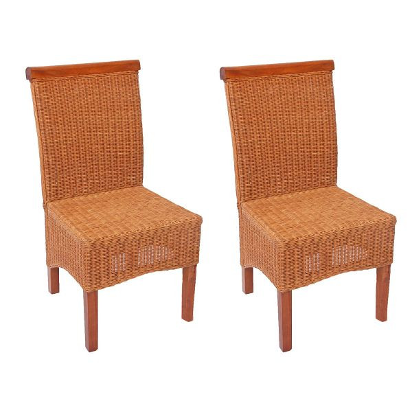 Mendler 2er-Set Esszimmerstuhl Korbstuhl Stuhl M42, Rattan, ohne Sitzkissen, 12403