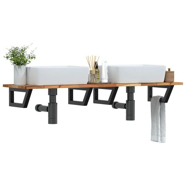 vidaXL Waschbeckenregal Wandmontage Stahl und Akazienholz, 3302727
