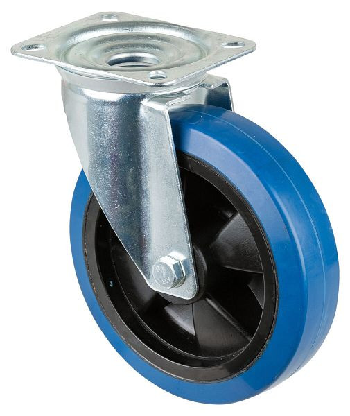 BS Rollen Transportrolle, Rad-Breite 50 mm, Rad-Ø 200 mm, Tragfähigkeit 300 kg, Elastik-Reifen blau, Radkörper Kunststoff, Kugellager, L400.B62.201