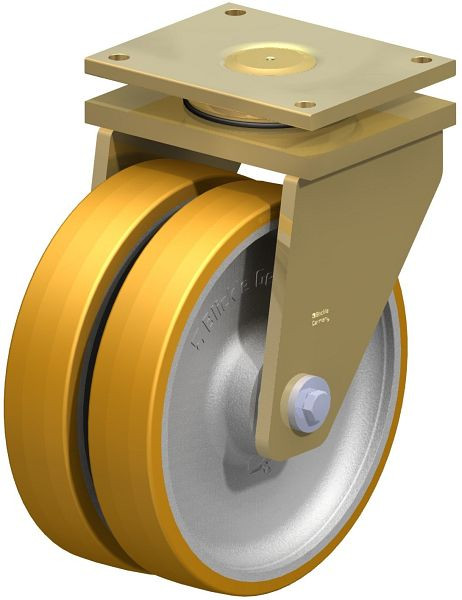 Blickle LSD-GTH 362K Stahlgeschweißte Schwerlast-Doppel-Lenkrolle, schwere Drehkranz-Ausführung, Blickle Extrathane®, Hellbraun, 617704