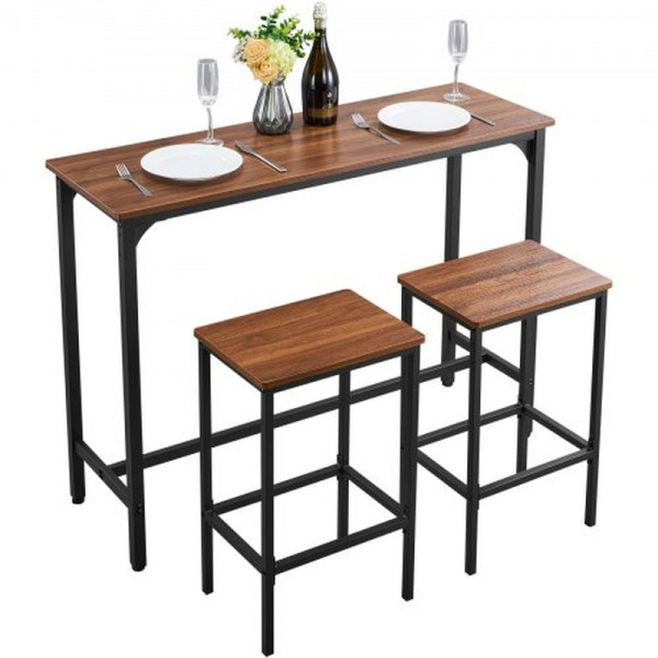 VEVOR Bartisch-Set (3-tlg.) mit 2 Barhockern, Tisch 120x40x90 cm, rustikal Braun/Schwarz, ideal für Büro Minibar, BTZEK3JTJXGYGKY9U001V0