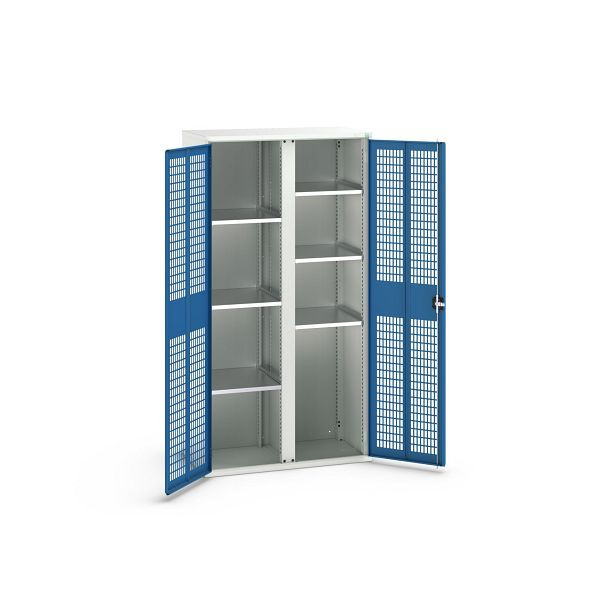 bott verso Garderobenschrank mit Belüftung, mit 6 Fachböden und Trennwand, BxTxH: 1050 x550 x 2000 mm, Lichtgrau / Enzianblau, 16926775.11
