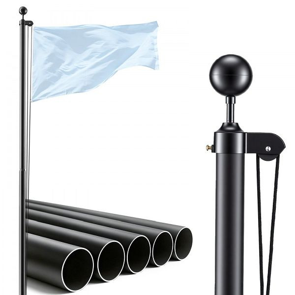 VEVOR Fahnenmast 9,14 m, Extra Dicke Aluminium, Mehrteilig, mit PVC-Bodenhülse, Schwarz, für Garten & Gewerbe, QGTJ25YCBDGQY7VYP001V0
