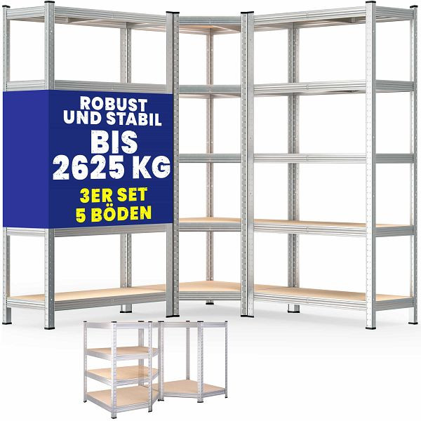 monzana Schwerlast- und Eckregal 3er-Set verzinkt je 875kg, 994584