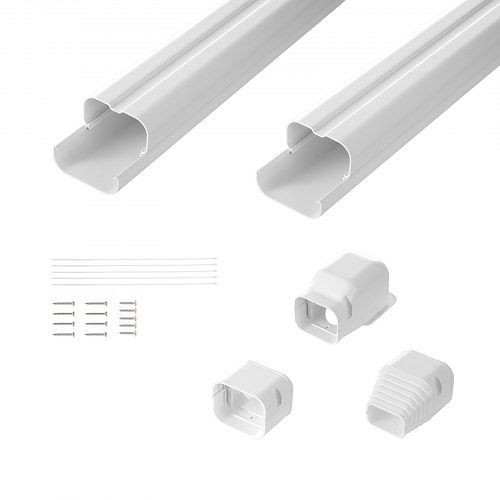VEVOR Mini-Split PVC-Rohrleitungsabdeckung 76,2 mm x 2270 mm, weiß, überstreichbar, mit 2 geraden Kanälen und Komponenten, BSKSQFTSKDGXVBQRUV0
