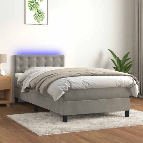vidaXL Boxspringbett mit Matratze & LED Hellgrau 80x200 cm Samt, 3134609