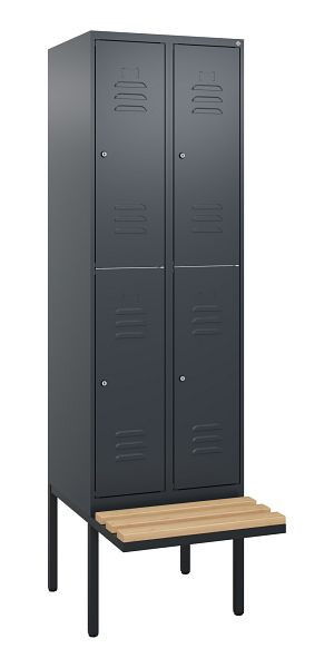 C+P Doppelstöckiger Spind Classic PLUS, 2 Abteile, 2120x600x815mm, 7016/7016, Zylinderschlösser, Buche-Sitzleisten, Sitzfläche, 0803407-20 S10102