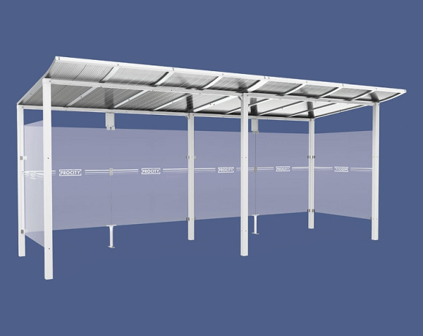 Procity Wartehalle Modulo - Mit Seitenverkleidungen, Farbe RAL 9010, Maße: Breite 5000 x Höhe 2250 x Tiefe 2000 mm, 529671.9010