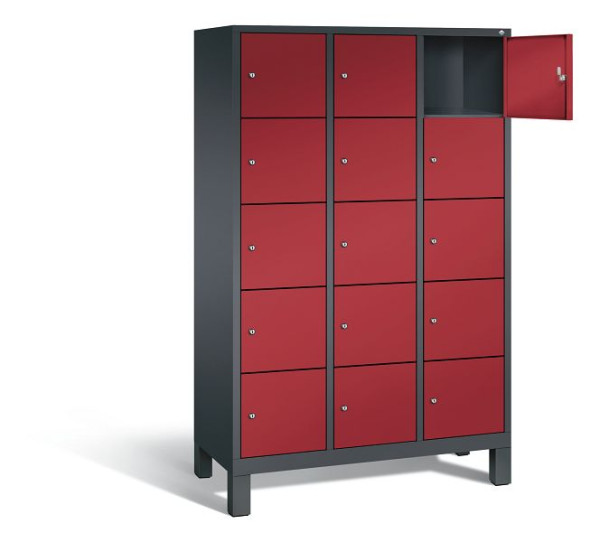 C+P Schließfachschrank Evolo, H1850xB1200xT500mm, Farbe: Schwarzgrau / Rubinrot, 48010-325 S10102