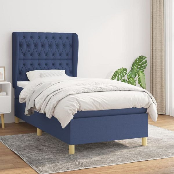 vidaXL Boxspringbett mit Matratze Blau 90x190 cm Stoff, 3128731