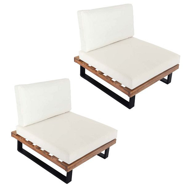 Mendler 2er-Set Lounge-Sessel HWC-H54, Garten-Sessel, Spun Poly Akazie Holz FSC Alu, hellbraun, Polster cremeweiß, 2x98523+2x101471