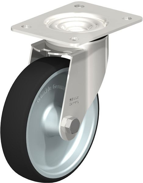 Blickle LEX-PATH 160G Edelstahl-Lenkrolle mit Anschraubplatte, Thermoplastisches Polyurethan, Grau, 847077
