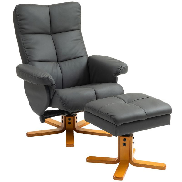 HOMCOM Relaxsessel mit Hocker, 145° neigbare Rückenlehne, 360° drehbar, Kunstleder, Dunkelgrau, 833-359V00CG