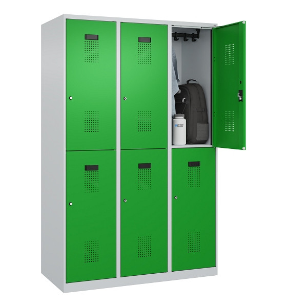 C+P Doppelstöckiger Spind Evolo PLUS, 6 Fächer, 1850x1200x500mm, 7035/6037, Zylinderschloss, 049300-32 S10038