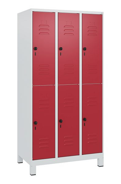 C+P Doppelstöckiger Spind Classic PLUS, Füße, 3 Abteile, 1800x900x500mm, 7035/3003, Drehriegel, 0803107-30 S10001