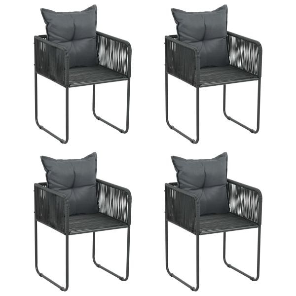 vidaXL Gartenstühle 4 Stück mit Kissen Poly Rattan Schwarz, 313107