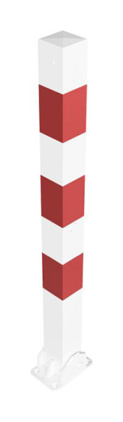 Schake Absperrpfosten Typ 470UZB umlegbar, zum Aufdübeln, mit Profilzylinder, 70x70mm, feuerverzinkt, weiß mit roten Streifen, mit 1 Öse, 470UZB+1
