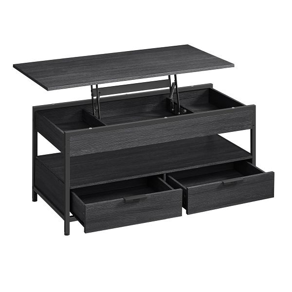 VASAGLE Couchtisch mit Lift-Top, mit Aufbewahrungsschubladen, versteckten Fächern und offenem Regal, anthrazitgrau und tintenschwarz, LCT209B22