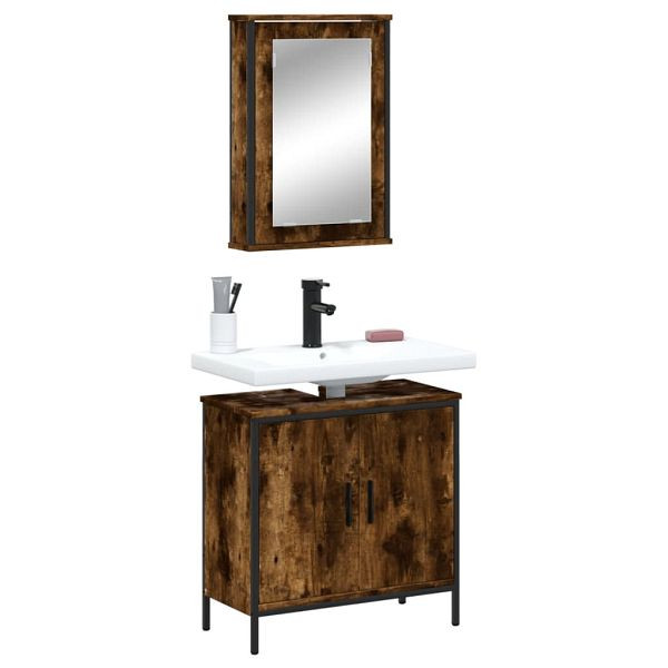 vidaXL 2-tlg. Badmöbel-Set Räuchereiche Holzwerkstoff, 3214782