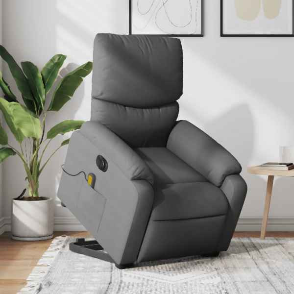 vidaXL Elektrischer Massagesessel mit Aufstehhilfe Dunkelgrau Stoff, 3204861