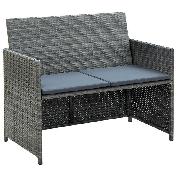 vidaXL 2-Sitzer-Gartensofa mit Polstern Grau Poly Rattan, 43912