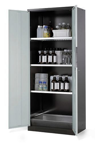 asecos Chemikalienschrank Systema CS-83, Korpus anthrazit, grau, 3 Einlegeböden und Bodenwanne, 202590