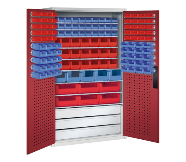 C+P Magazinschrank Serie 13, H1950xB1100xT535mm, 7035/3003, 142 Sichtlagerkästen, 130276-64 S10074