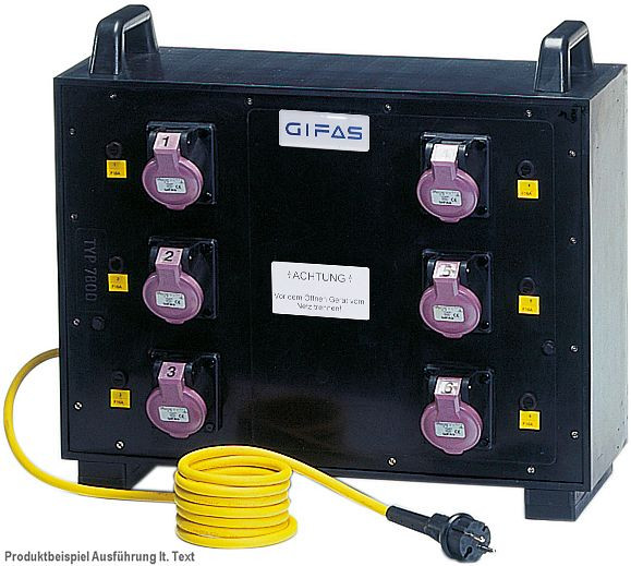 GIFAS Sicherheitstransformator Vollgummi-Verteiler Typ 7900, 230/42V, 2500VA, 6x CEE 16A/42V, 240182