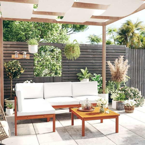 vidaXL 5-teilig Garten-Lounge-Set mit Kissen Cremeweiß Massivholz Akazie, 3057902