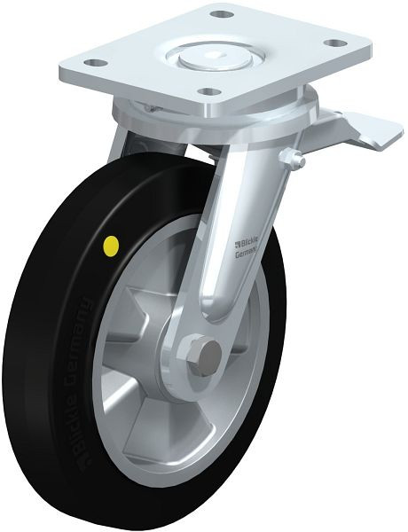 Blickle LO-ALEV 200K-ST-EL Stahlgeschweißte Schwerlast-Lenkrolle mit Feststeller, Elastik-Vollgummi, Schwarz, 852069