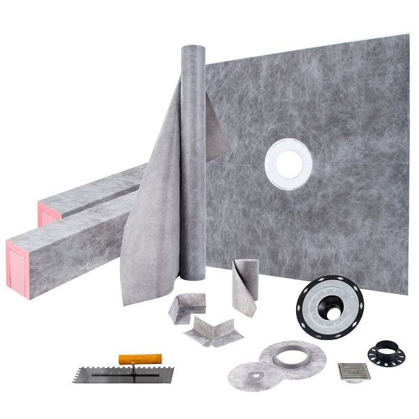 VEVOR Badabdichtung Duschabdichtung 1219,2x1219,2mm mit zentralem Ablauf PVC, LYDZT48X48PVCBSSLV0
