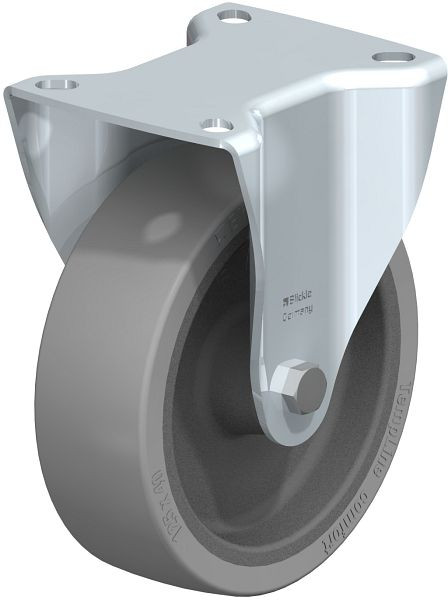 Blickle B-POSI 125G-SG Hitzebeständige Stahlblech-Bockrolle mit Anschraubplatte, Silikon-Gummi, Grau, 758731