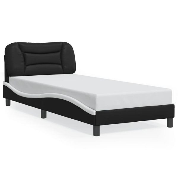 vidaXL Bettgestell mit LED Schwarz und Weiß 90x190 cm Kunstleder, 3213904